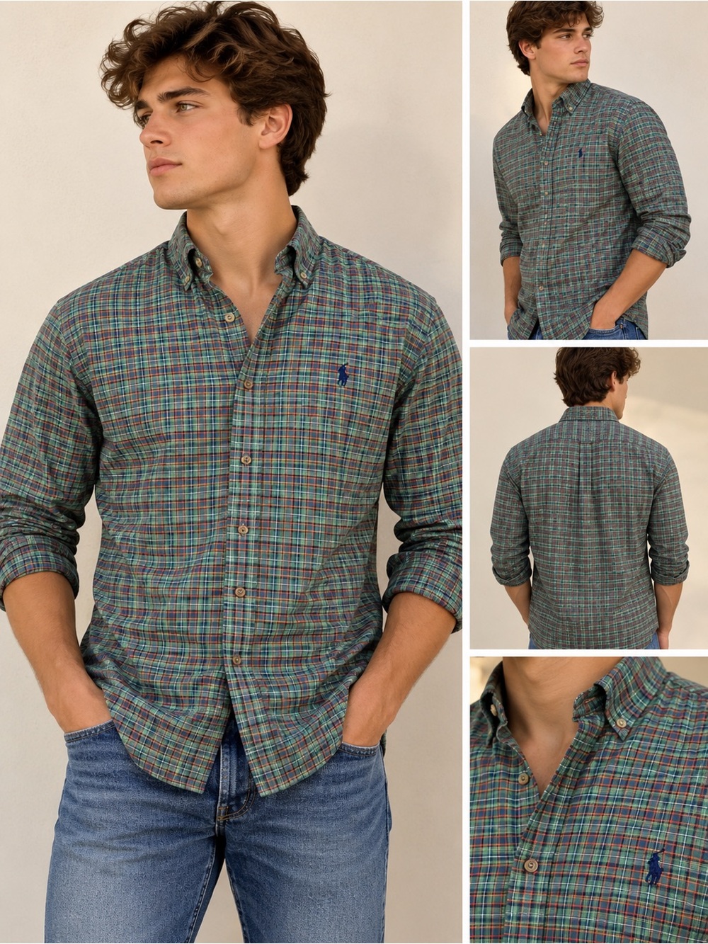 Ralph Lauren Men’s Custom Fit Plaid Button Down Shirt Green Red Size Small